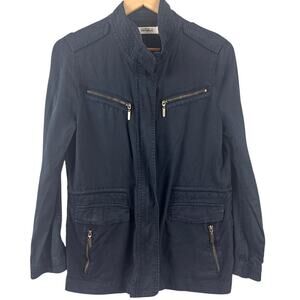 For The Republic Navy Utility Jacket Women’s Small Zip Pocket Lyocell